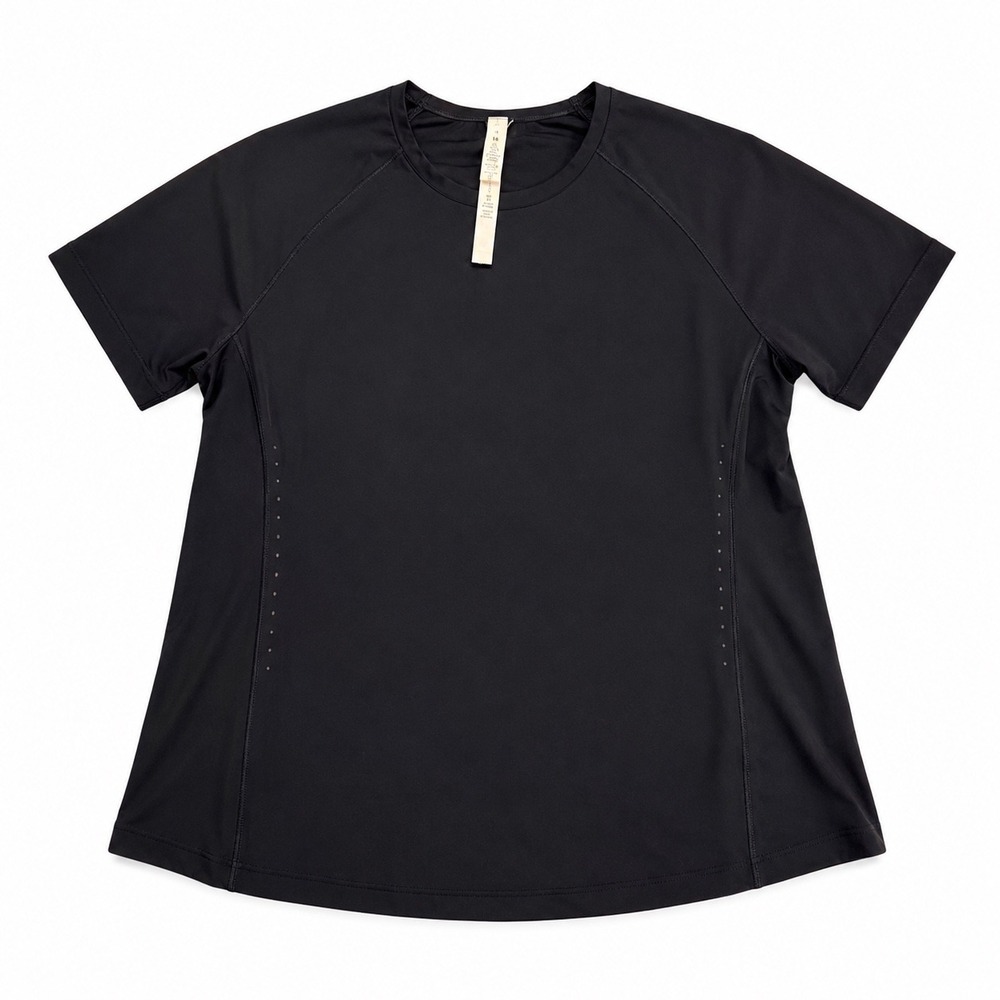 Lululemon Black Short Sleeve Athletic Training Shirt Raglan Laser Cut Vent 8